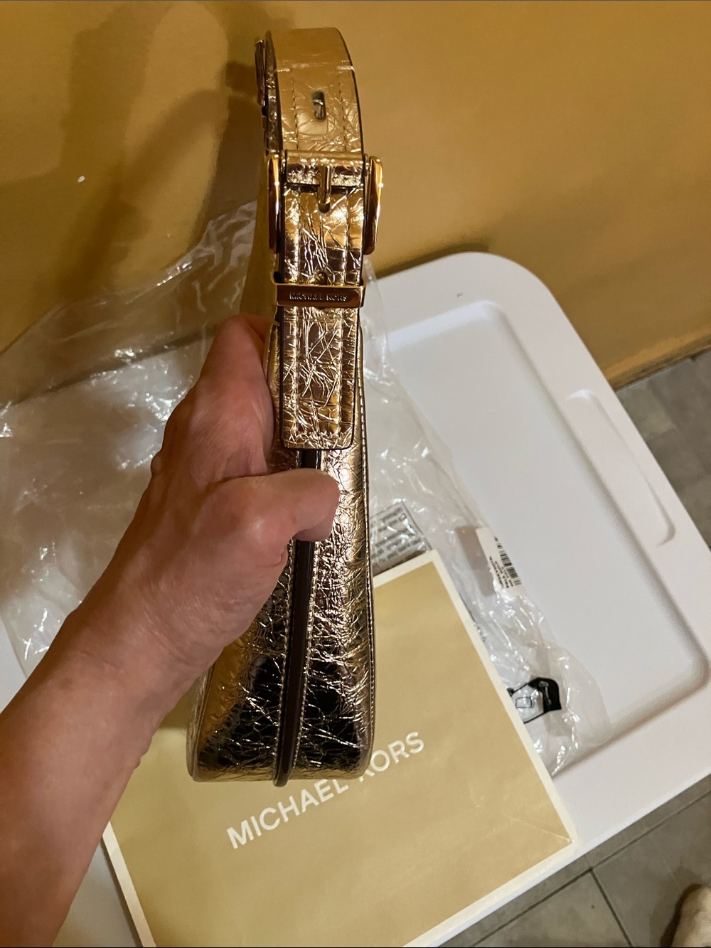 MICHAEL Michael Kors Nolita Metallic Pale Gold Criackled leather Shldr bag - Picture 5 of 14